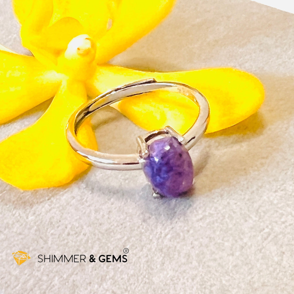 Charoite 925 Silver Ring with Gemstones (Adjustable Size)