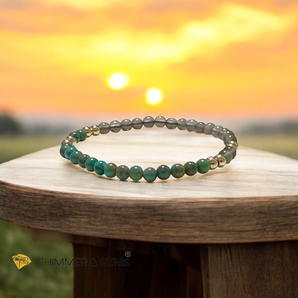 Cosmic Alignment Sacred Bracelet (Black Moonstone & Turquoise 4mm) Light Codede & Ore-Activated