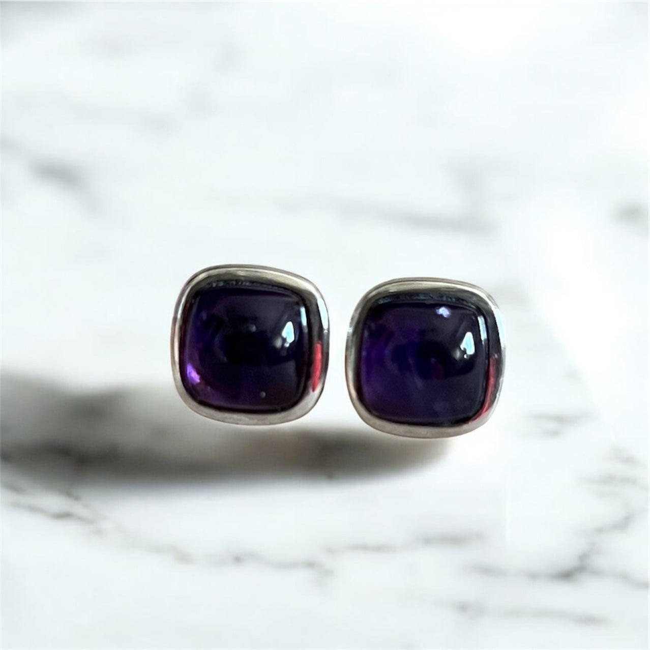 Amethyst Square 10mmx10mm Earrings - 925 Silver