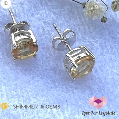 Citrine Round Earrings 7mm (Wealth & Confidence) in 925 Silver