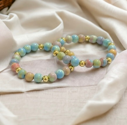 Alashan Agate (Macaron Pastel) 8mm Bracelet with 14k Stainless Steel Beads