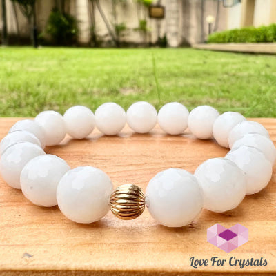 Milky Quartz 10mm Bracelet with 14k gold filled (Shimmer & Gems)