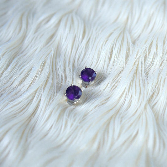 Amethyst 7mm Round 925 Sterling Silver Earrings