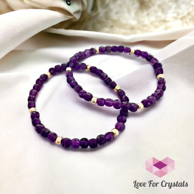 Amethyst 4mm Cube Beads with 14k Gold filled beads