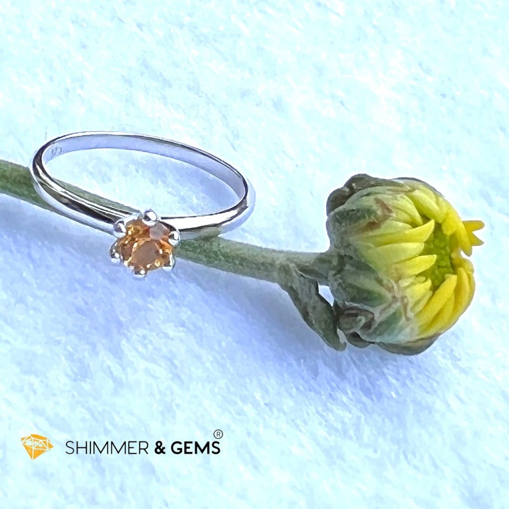 Citrine 4mm Blooming Flower 925 Silver Ring (Wealth)