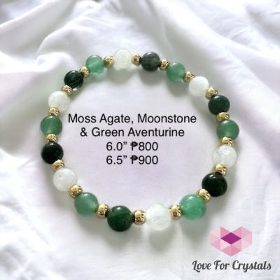 Moss Agate, Green Aventurine & Moonstone with Stainless Steel Beads