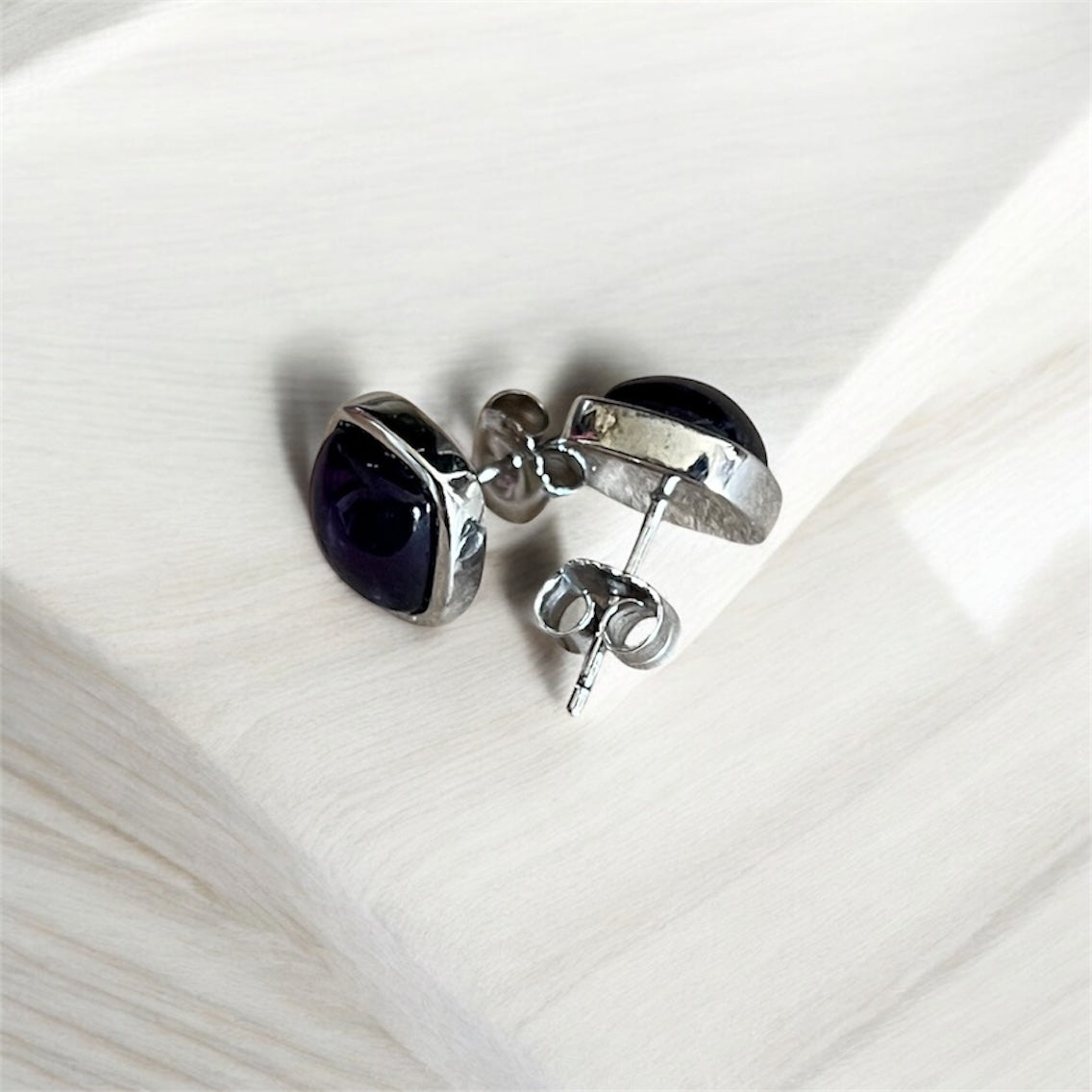 Amethyst Square 10mmx10mm Earrings - 925 Silver