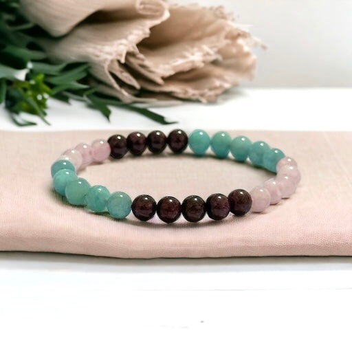 Aura Glow Remedy Bracelet (Madagascar Rose Quartz, Amazonite & Garnet 6mm)