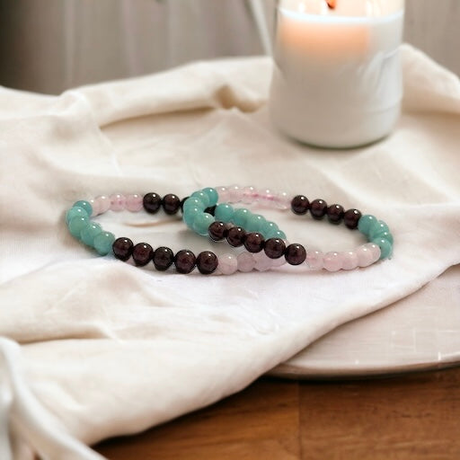 Aura Glow Remedy Bracelet (Madagascar Rose Quartz, Amazonite & Garnet 6mm)