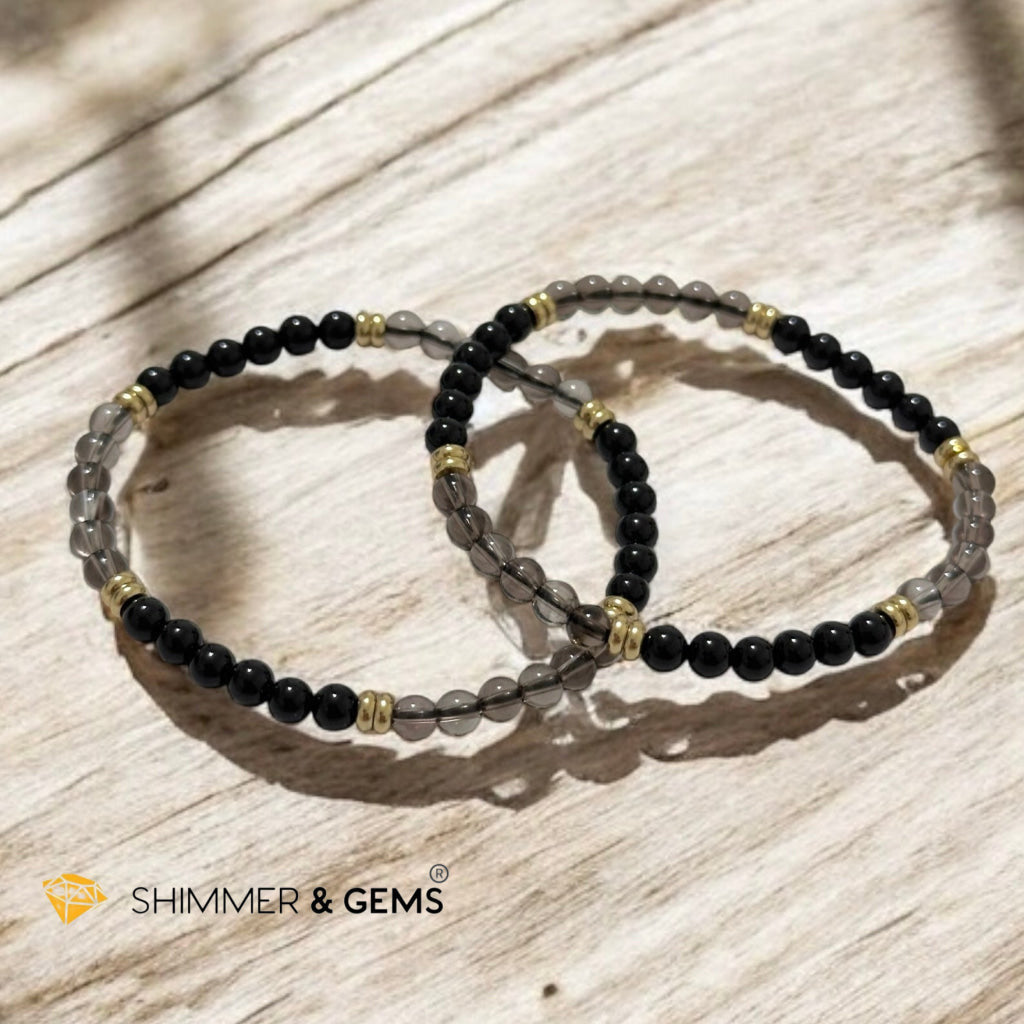 Grounding & Protection 4mm (Black Tourmaline & Smoky Quartz with Stainless Steel Rondelle Beads)