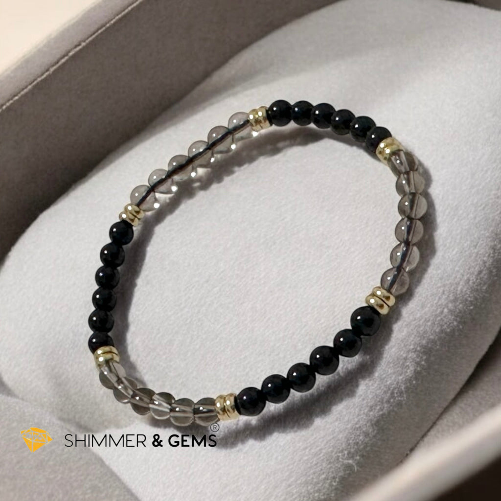 Grounding & Protection 4mm (Black Tourmaline & Smoky Quartz with Stainless Steel Rondelle Beads)