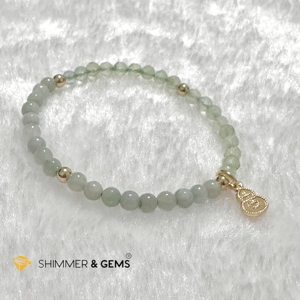 Wealth and Good Health Bracelet (Prehnite, Burma Jade & 14k Goldplated Copper Wu Lou Charm)