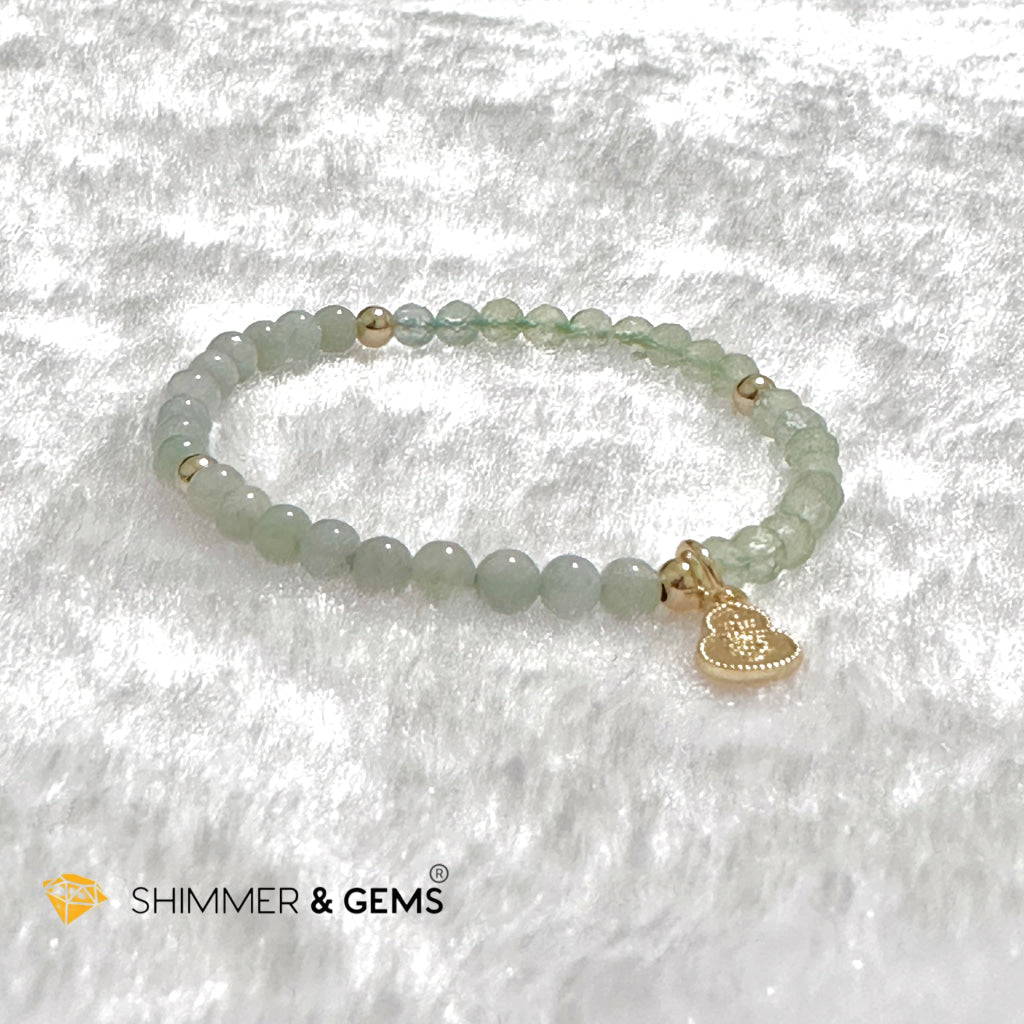 Wealth and Good Health Bracelet (Prehnite, Burma Jade & 14k Goldplated Copper Wu Lou Charm)
