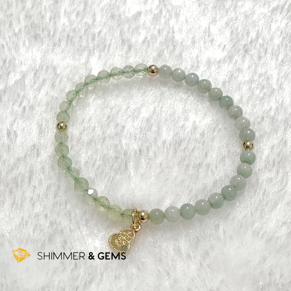 Wealth and Good Health Bracelet (Prehnite, Burma Jade & 14k Goldplated Copper Wu Lou Charm)