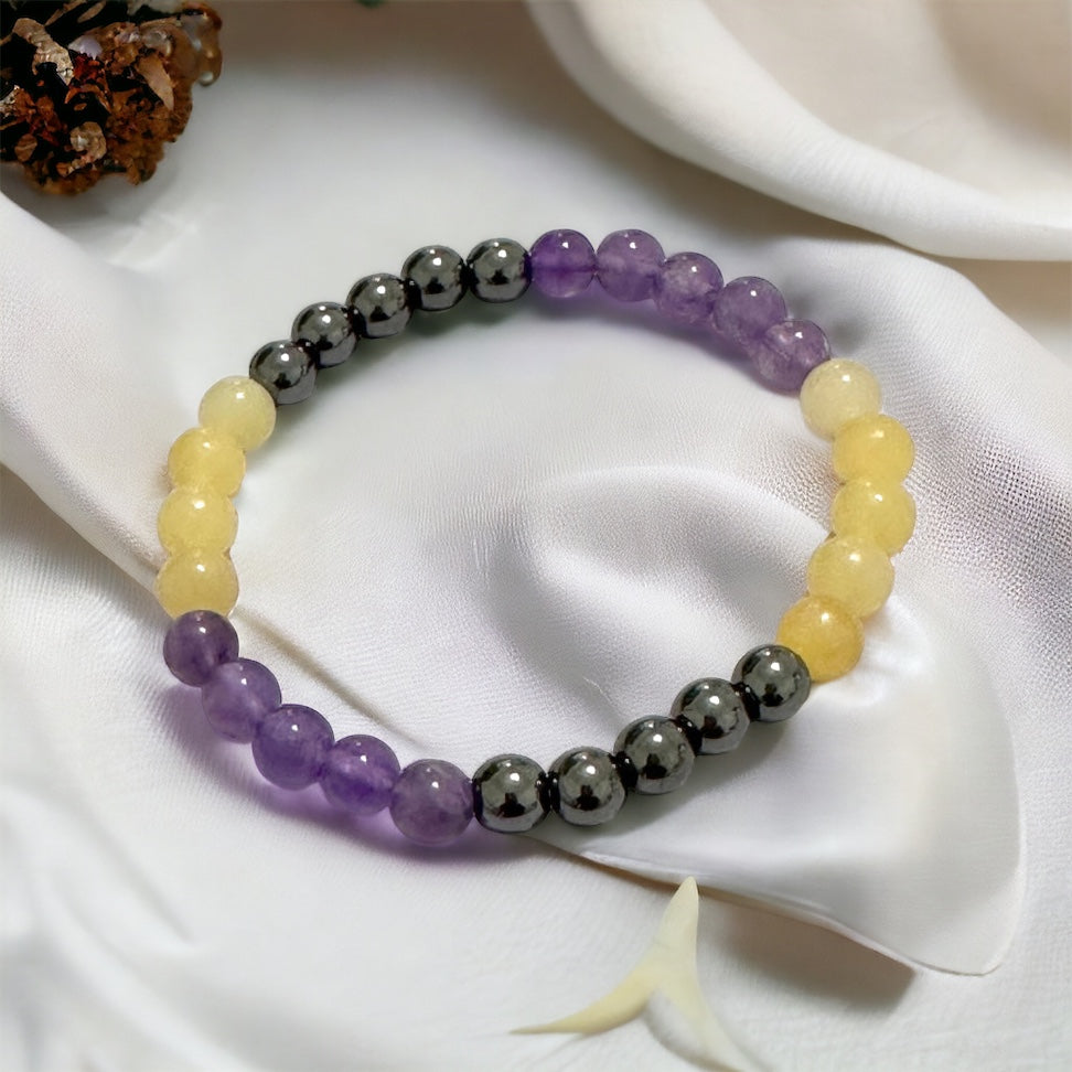 Study & Exams Remedy Bracelet (Hematite, Calcite, Amethyst 6mm)