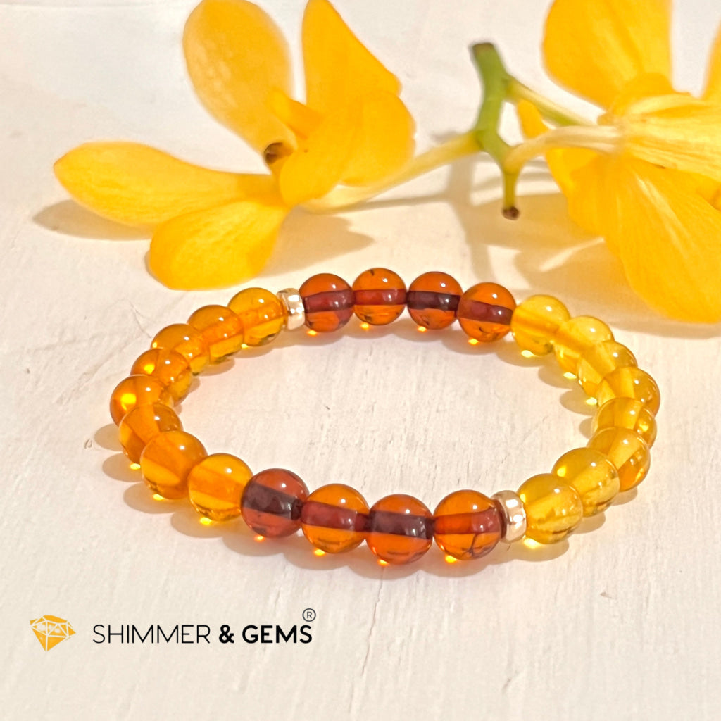 Amber Tricolour Bracelet (Natural) 6mm with 14k gold filled