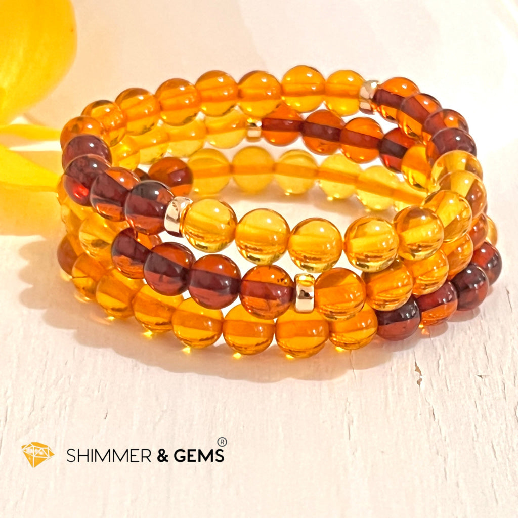 Amber Tricolour Bracelet (Natural) 6mm with 14k gold filled