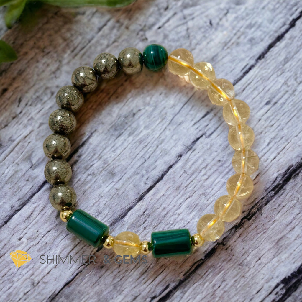Abundance & Success Bracelet (Citrine, Pyrite & Malachite 8mm)