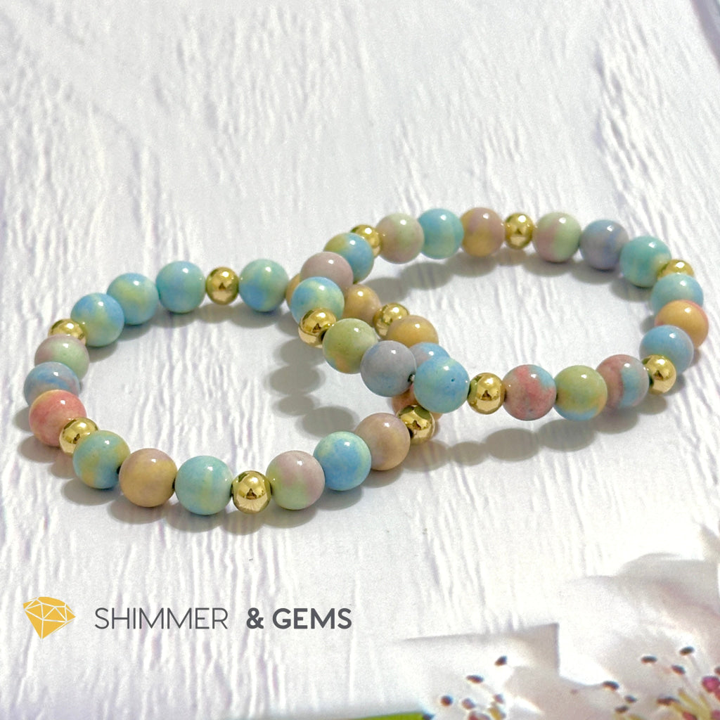 Alashan Agate (Macaron Pastel) 8mm Bracelet with 14k Stainless Steel Beads