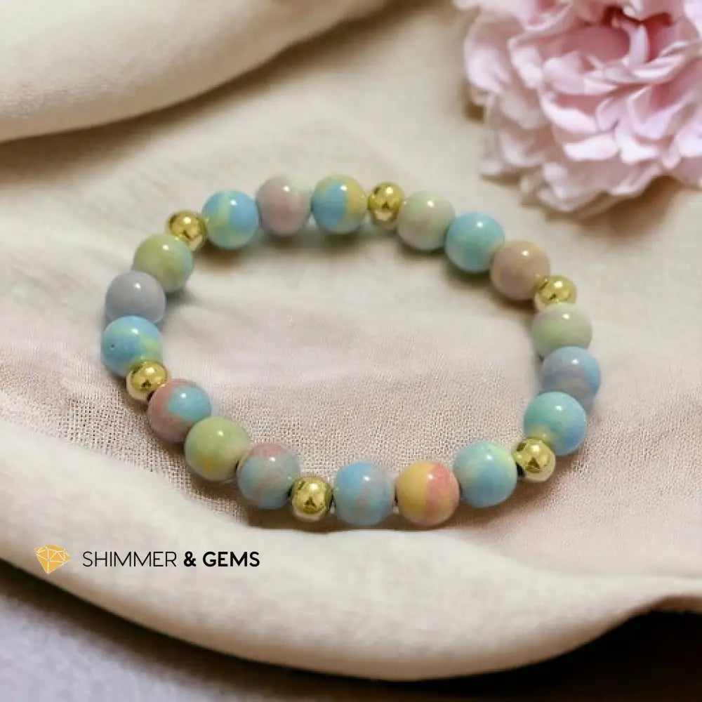 Alashan Agate (Macaron Pastel) 8mm Bracelet with 14k Stainless Steel Beads