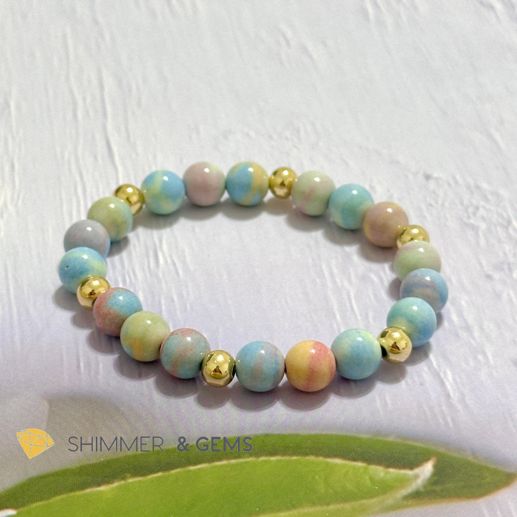 Alashan Agate (Macaron Pastel) 8mm Bracelet with 14k Stainless Steel Beads