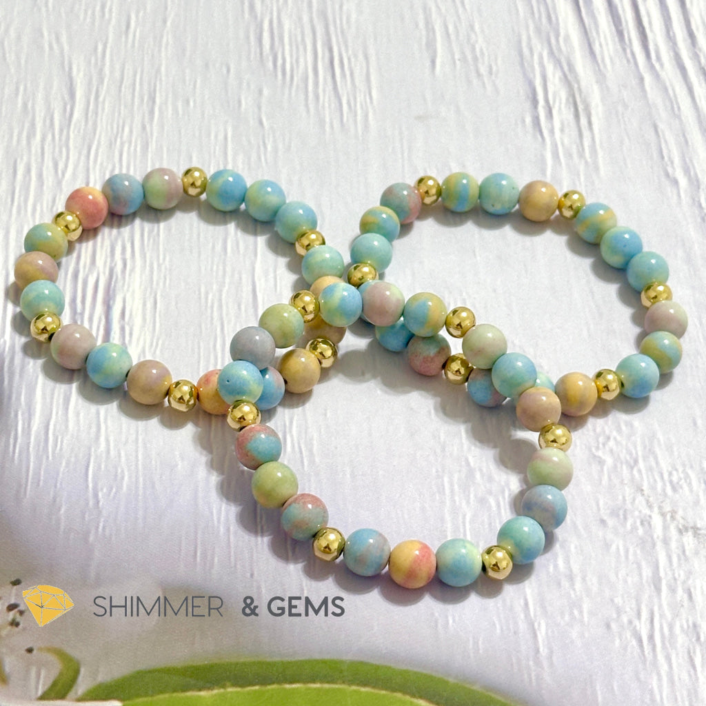 Alashan Agate (Macaron Pastel) 8mm Bracelet with 14k Stainless Steel Beads