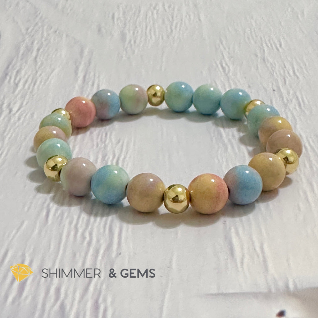 Alashan Agate (Macaron Pastel) 8mm Bracelet with 14k Stainless Steel Beads