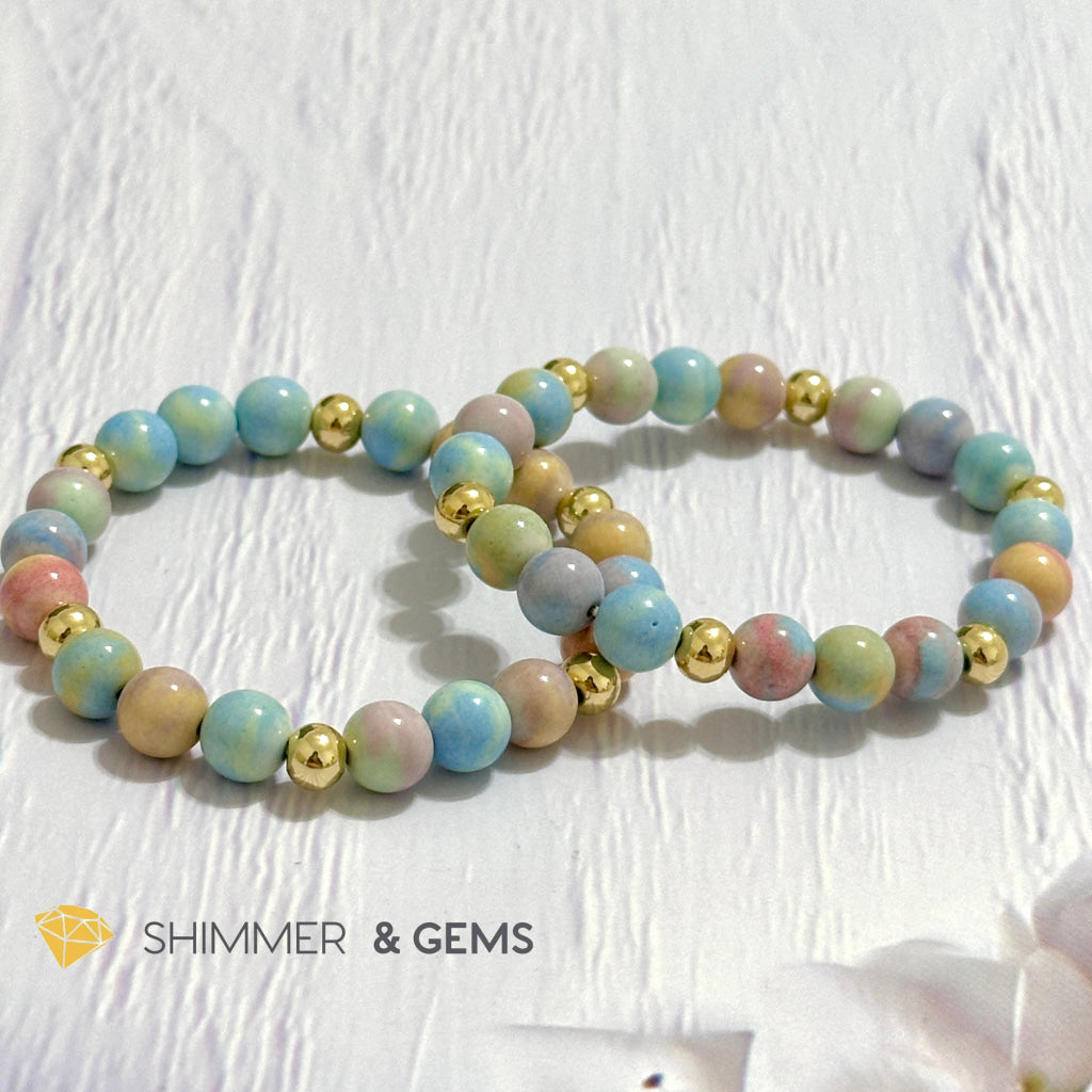 Alashan Agate (Macaron Pastel) 8mm Bracelet with 14k Stainless Steel Beads