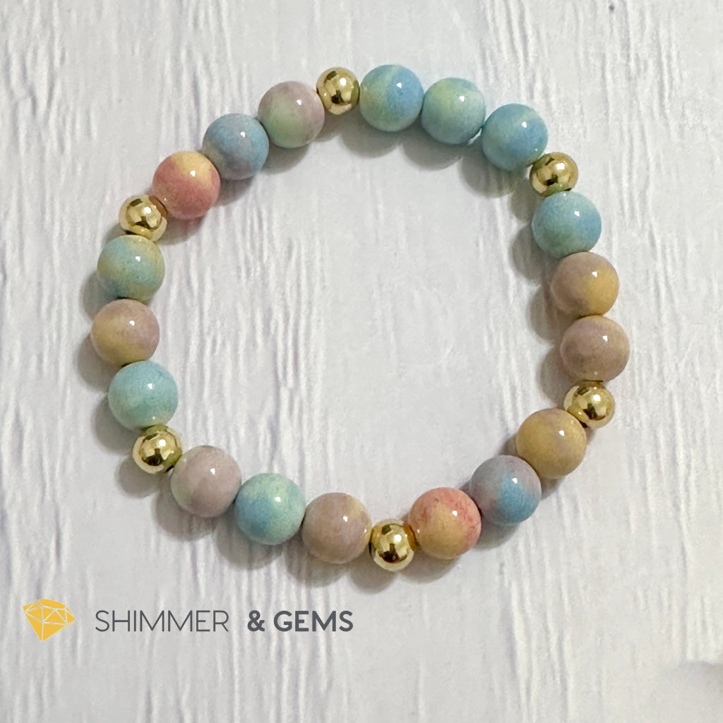 Alashan Agate (Macaron Pastel) 8mm Bracelet with 14k Stainless Steel Beads