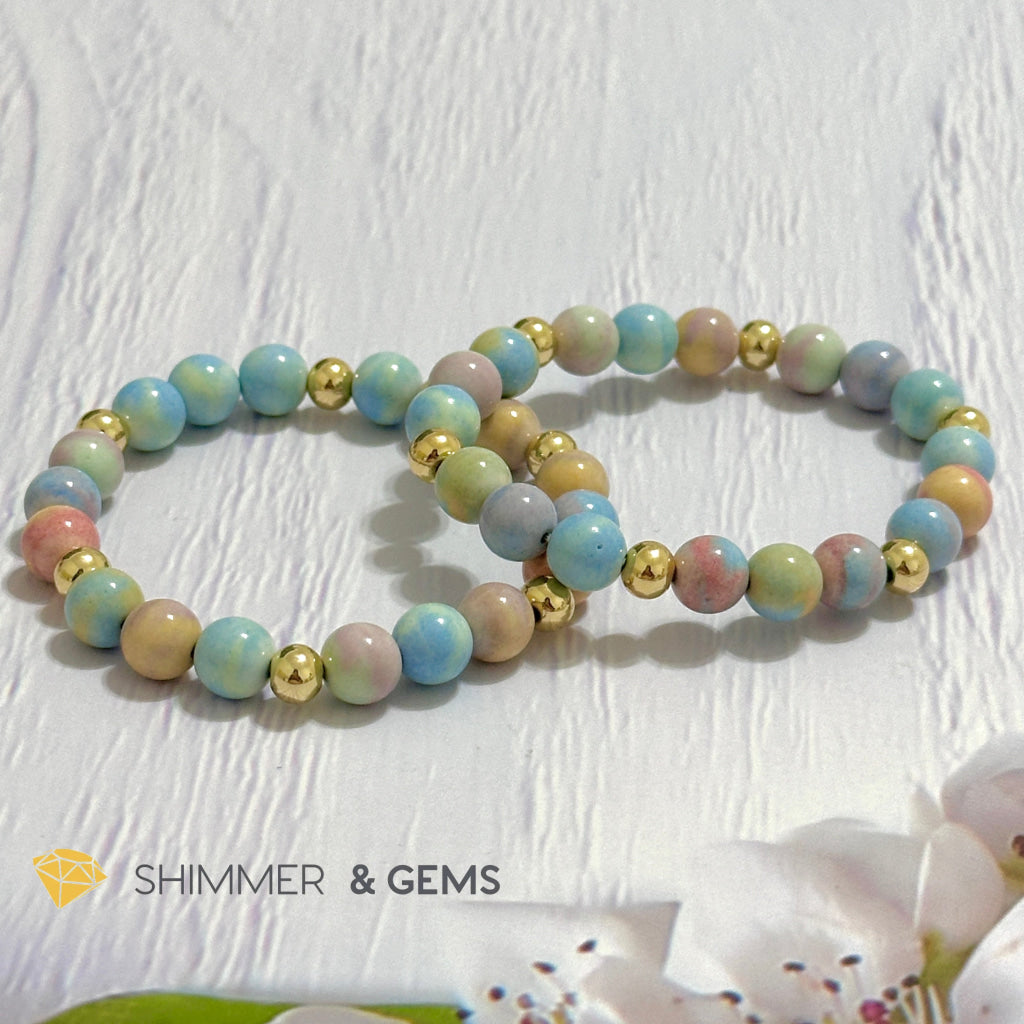 Alashan Agate (Macaron Pastel) 8mm Bracelet with 14k Stainless Steel Beads