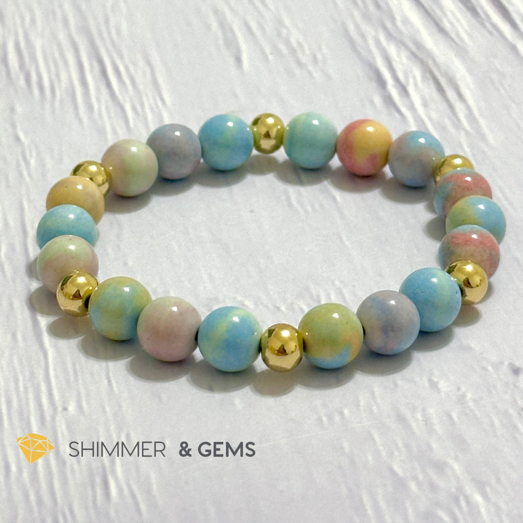 Alashan Agate (Macaron Pastel) 8mm Bracelet with 14k Stainless Steel Beads