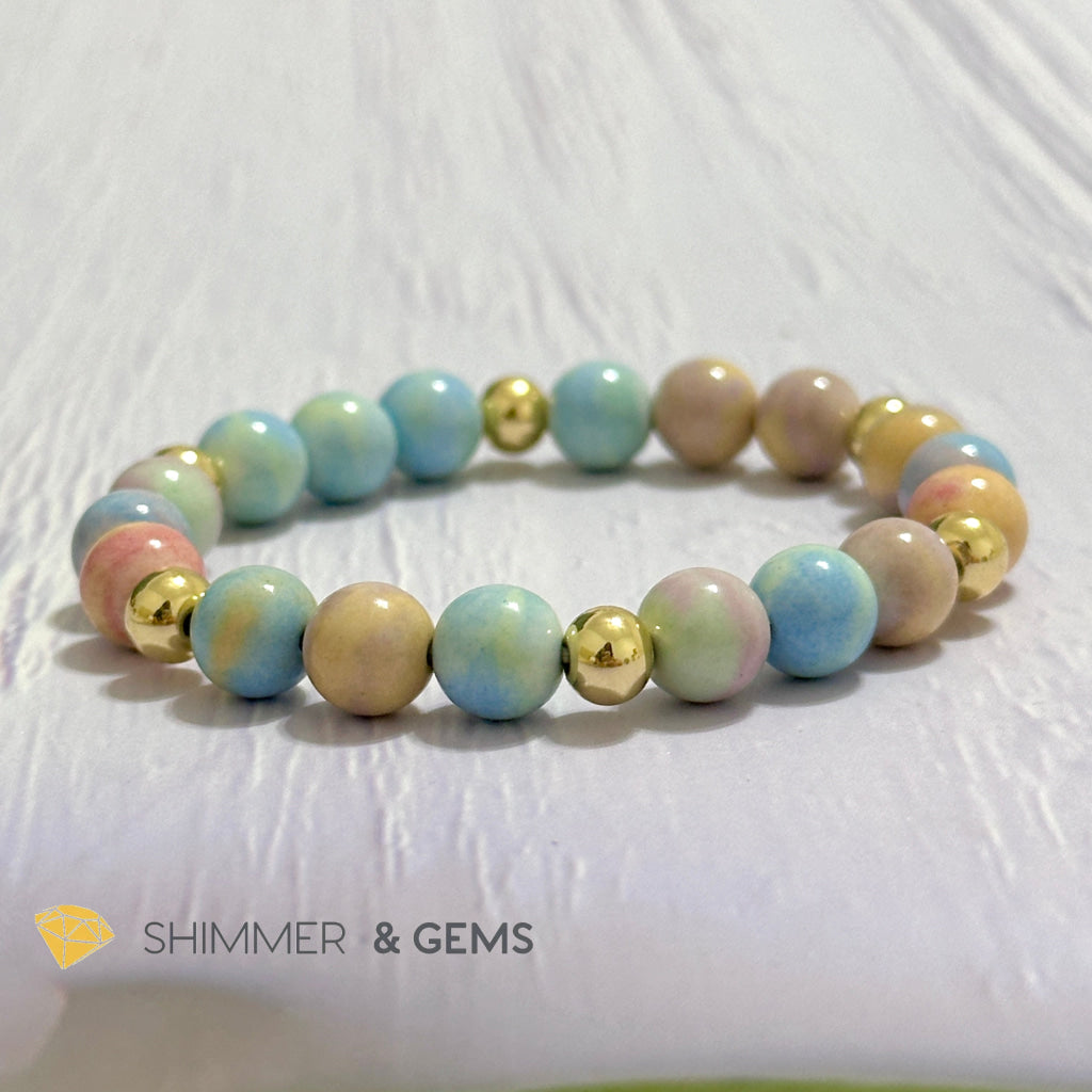 Alashan Agate (Macaron Pastel) 8mm Bracelet with 14k Stainless Steel Beads
