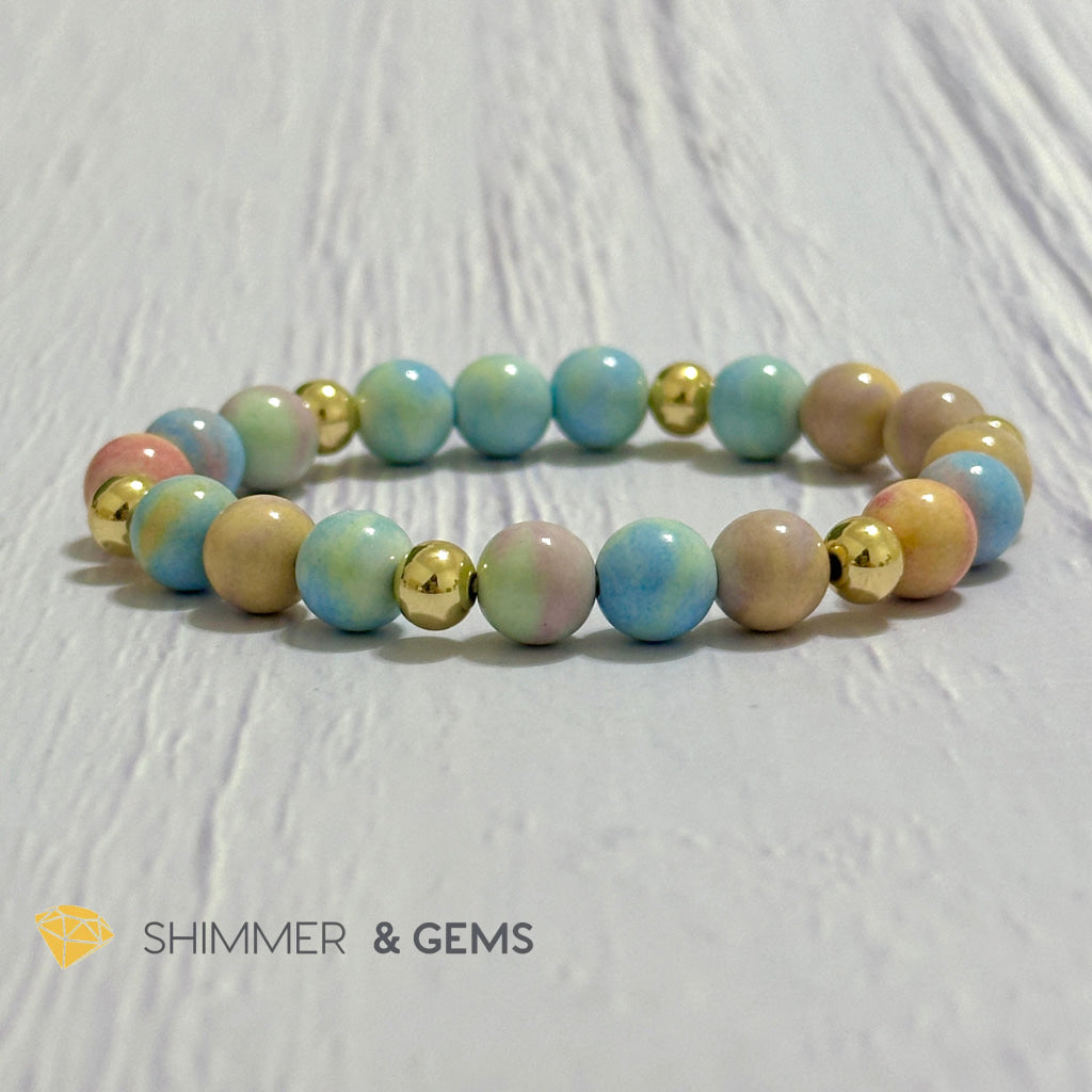 Alashan Agate (Macaron Pastel) 8mm Bracelet with 14k Stainless Steel Beads