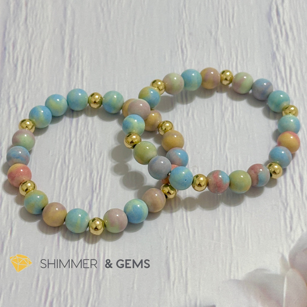 Alashan Agate (Macaron Pastel) 8mm Bracelet with 14k Stainless Steel Beads