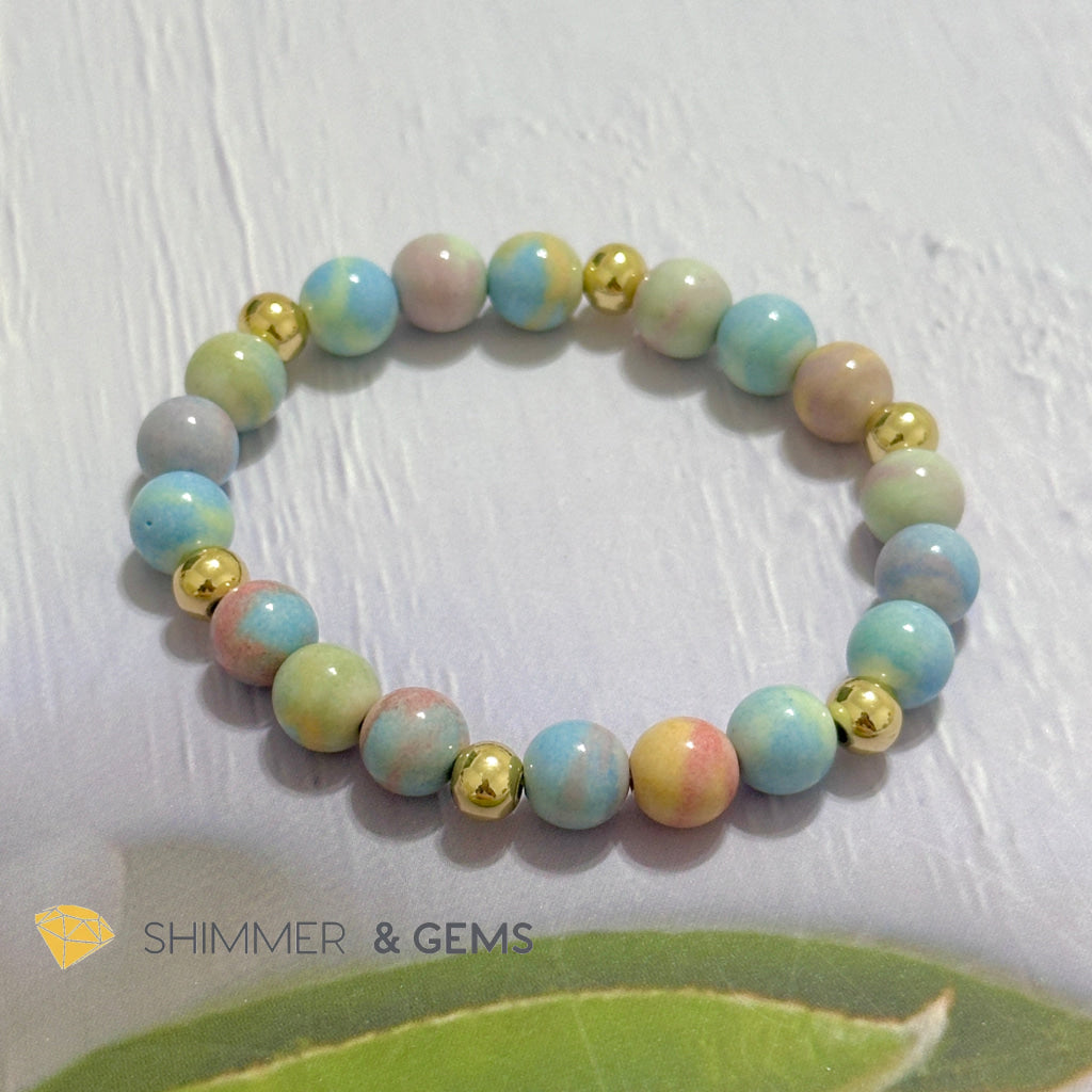 Alashan Agate (Macaron Pastel) 8mm Bracelet with 14k Stainless Steel Beads