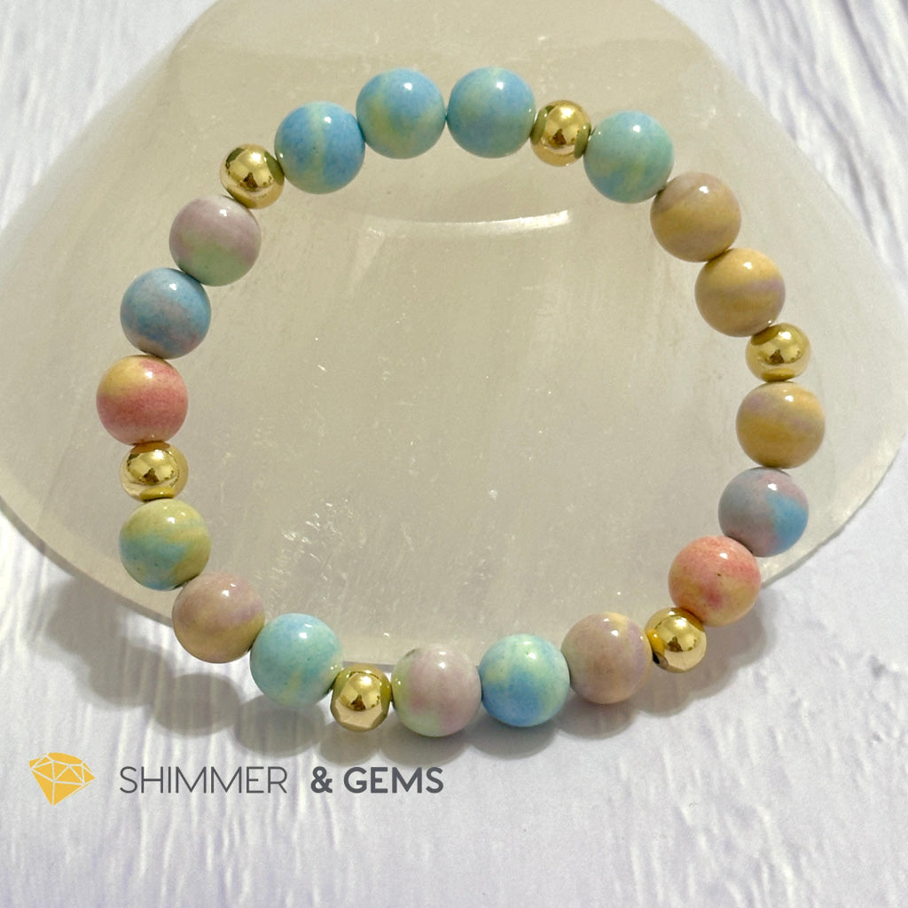 Alashan Agate (Macaron Pastel) 8mm Bracelet with 14k Stainless Steel Beads
