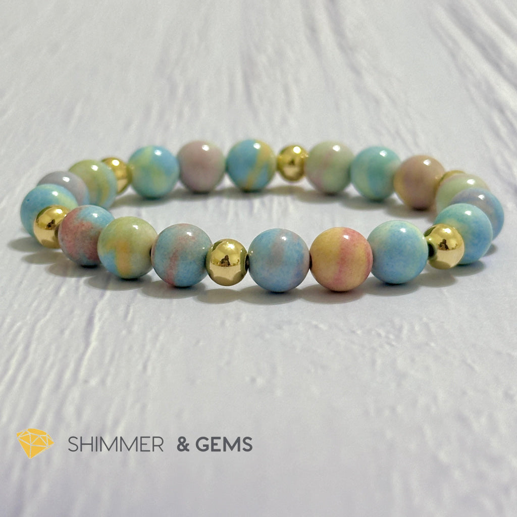 Alashan Agate (Macaron Pastel) 8mm Bracelet with 14k Stainless Steel Beads
