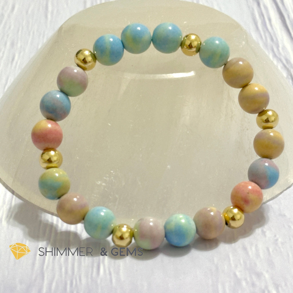 Alashan Agate (Macaron Pastel) 8mm Bracelet with 14k Stainless Steel Beads