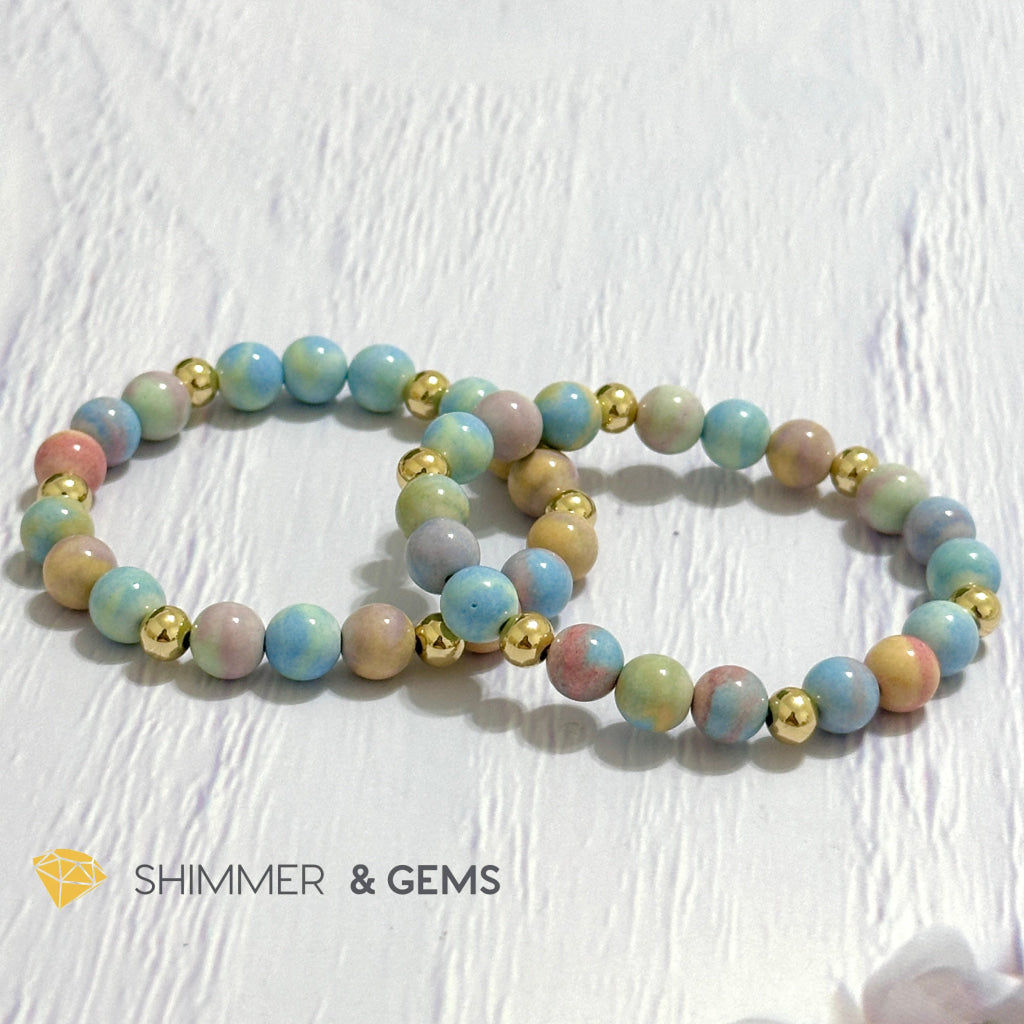 Alashan Agate (Macaron Pastel) 8mm Bracelet with 14k Stainless Steel Beads