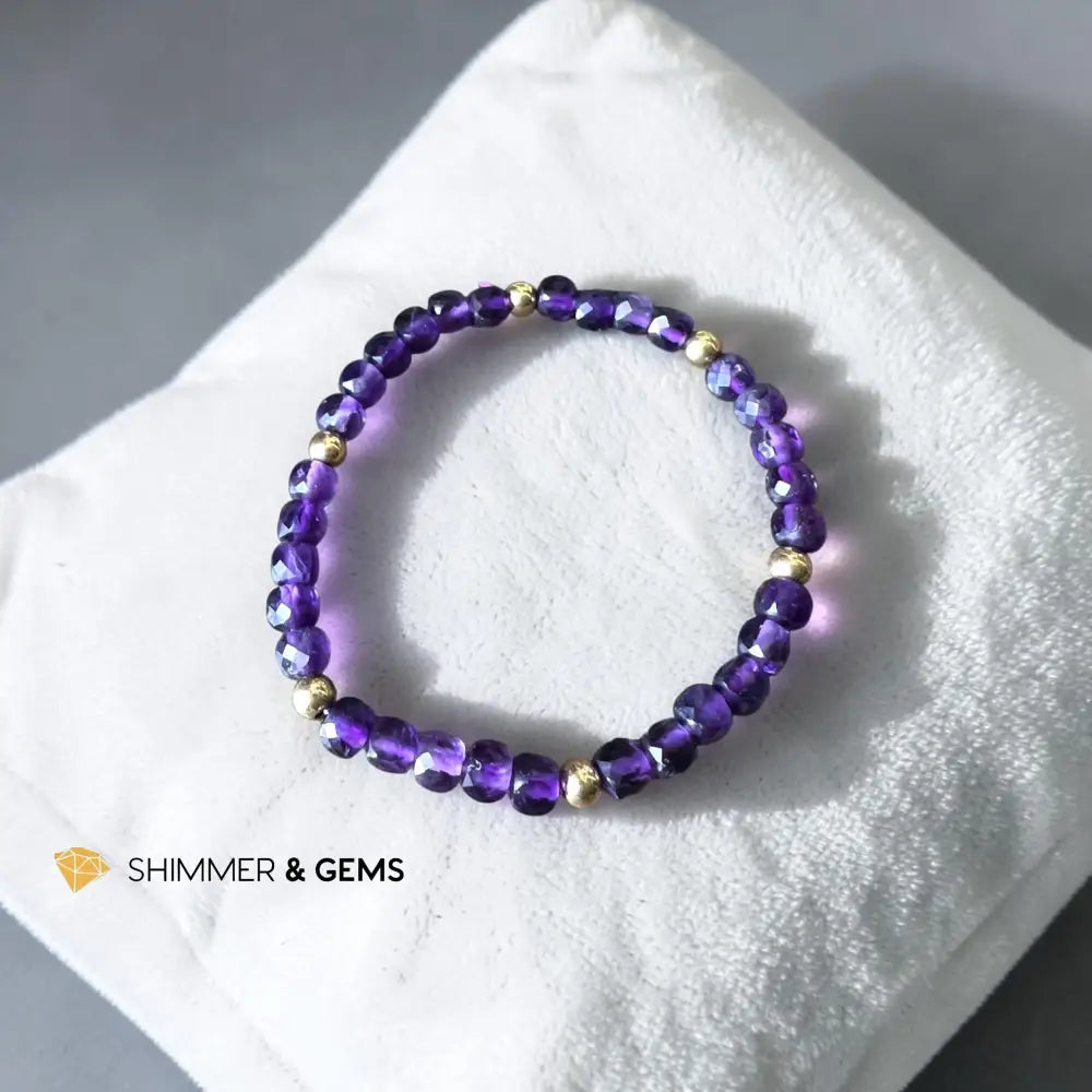 Amethyst 4mm Cube with 14k Gold Filled Beads Bracelet