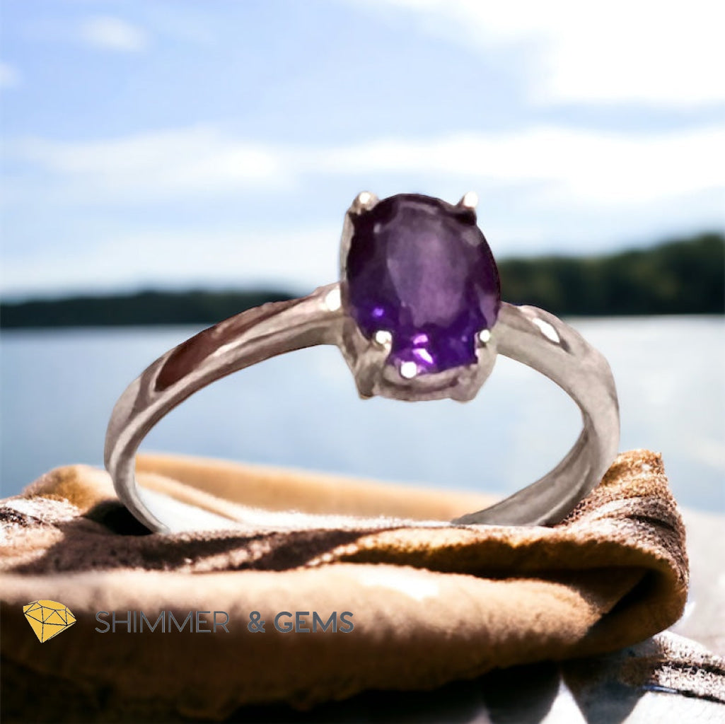 Amethyst 925 Silver Oval Rings (Adjustable Size)