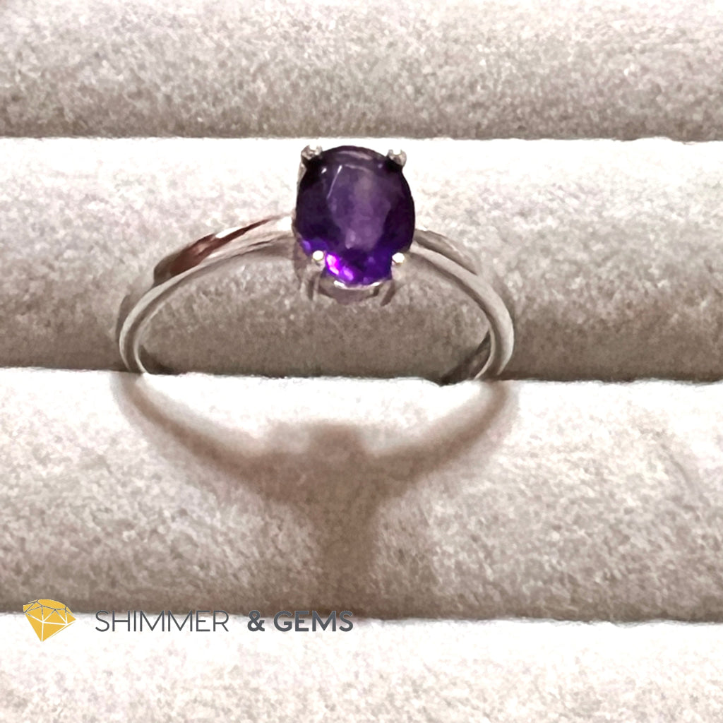 Amethyst Oval 925 Silver Rings (Adjustable Size)