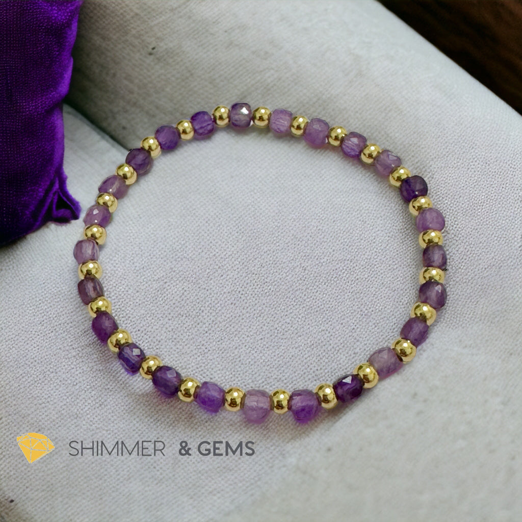 Amethyst Cube (4mm) Bracelet with Stainless Steel Beads