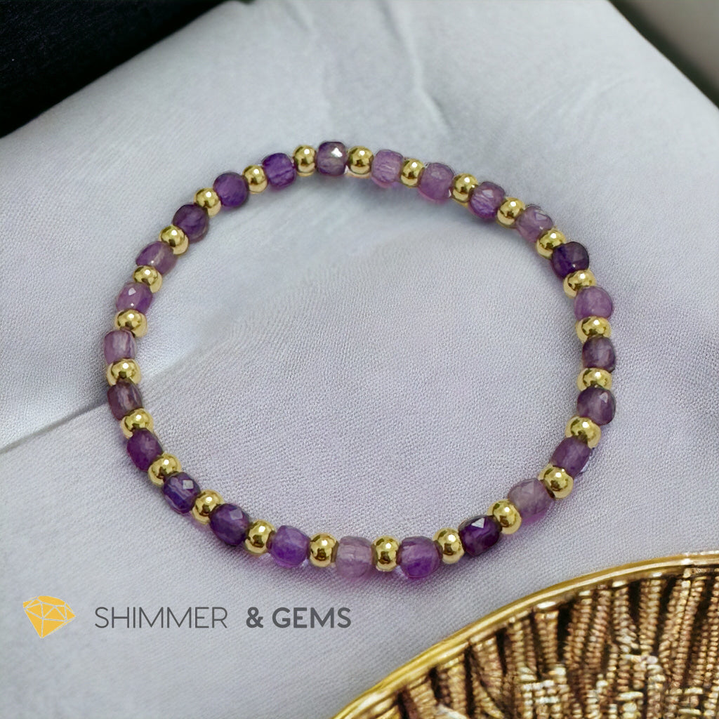 Amethyst Cube (4mm) Bracelet with Stainless Steel Beads