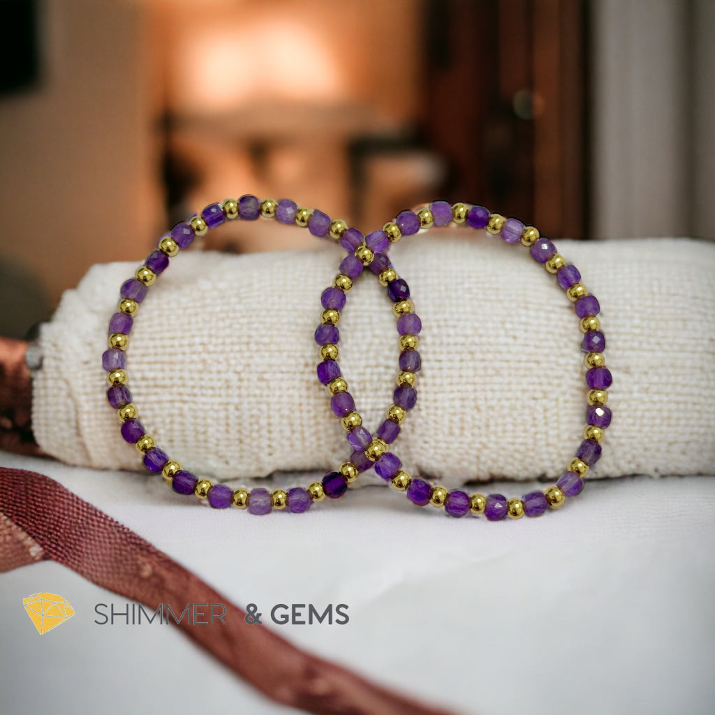 Amethyst Cube (4mm) Bracelet with Stainless Steel Beads