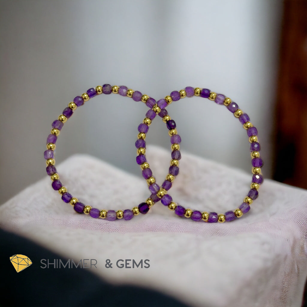 Amethyst Cube (4mm) Bracelet with Stainless Steel Beads