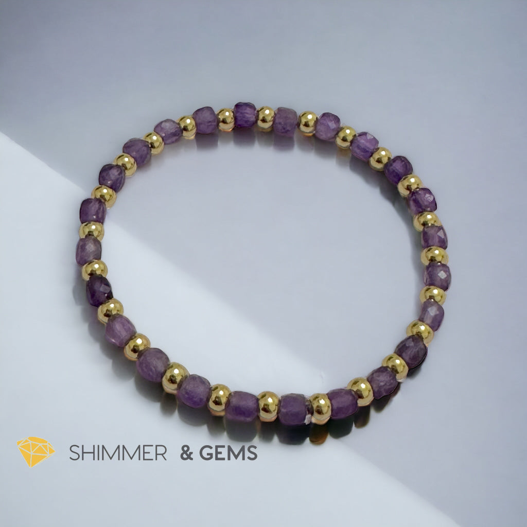 Amethyst Cube (4mm) Bracelet with Stainless Steel Beads