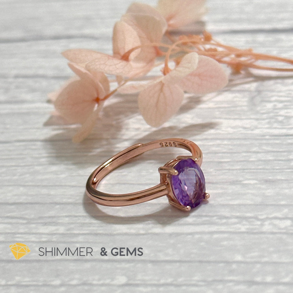 Amethyst Rose Gold Oval 925 Silver Ring (Adjustable)