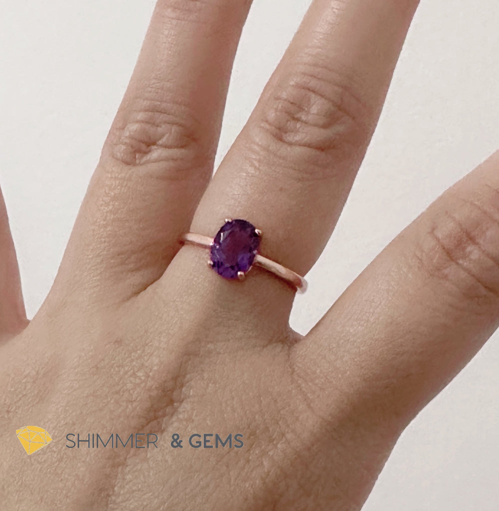 Amethyst Rose Gold Oval 925 Silver Ring (Adjustable)