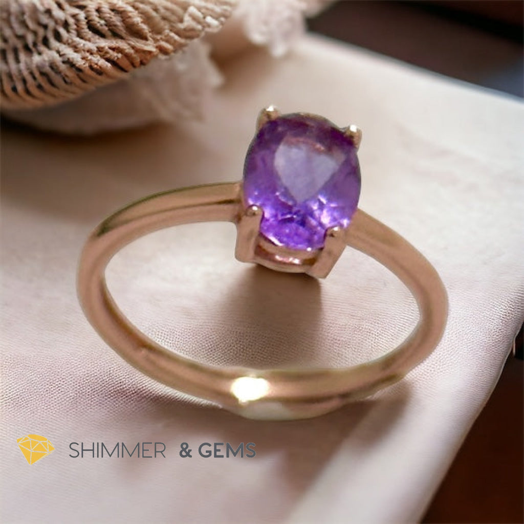 Amethyst Rose Gold Oval 925 Silver Ring (Adjustable)